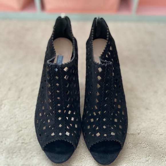 Prada Black Laser Cut Peep Toe Suede Bootie - Picture 4 of 8